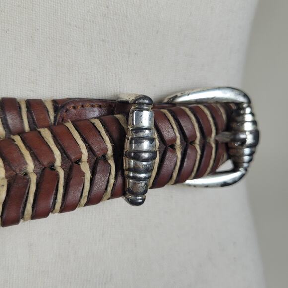 VTG Brown Leather Woven Belt 38 Braided Southwestern Boho Western Rustic Cowgirl - Picture 3 of 7